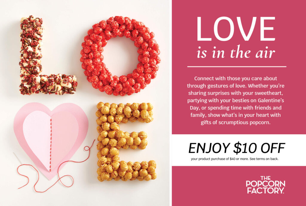 image of valentines day popcorn spelling out love